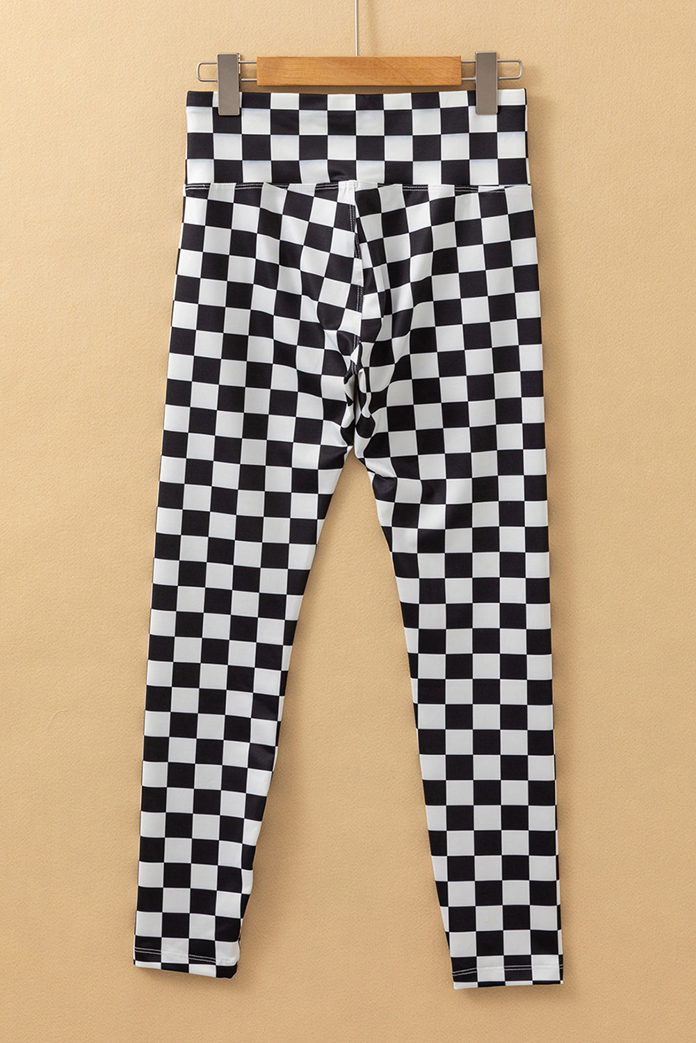 Khaki Checkered Pattern High Waist Skinny Leggings