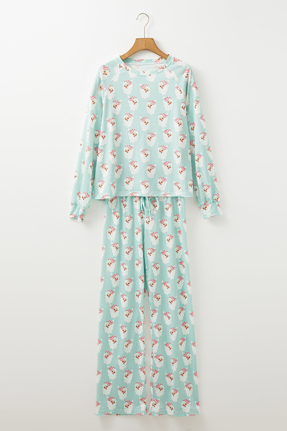 Sky Blue Santa Claus Striped Print Loose Fit Two Piece Lounge Set