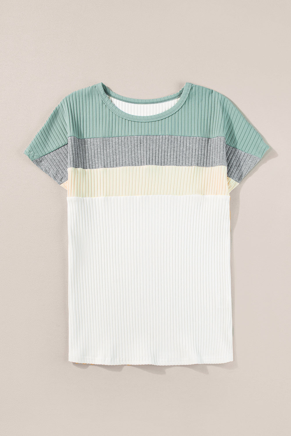 Gray Ribbed Color Block Patchwork T-shirt