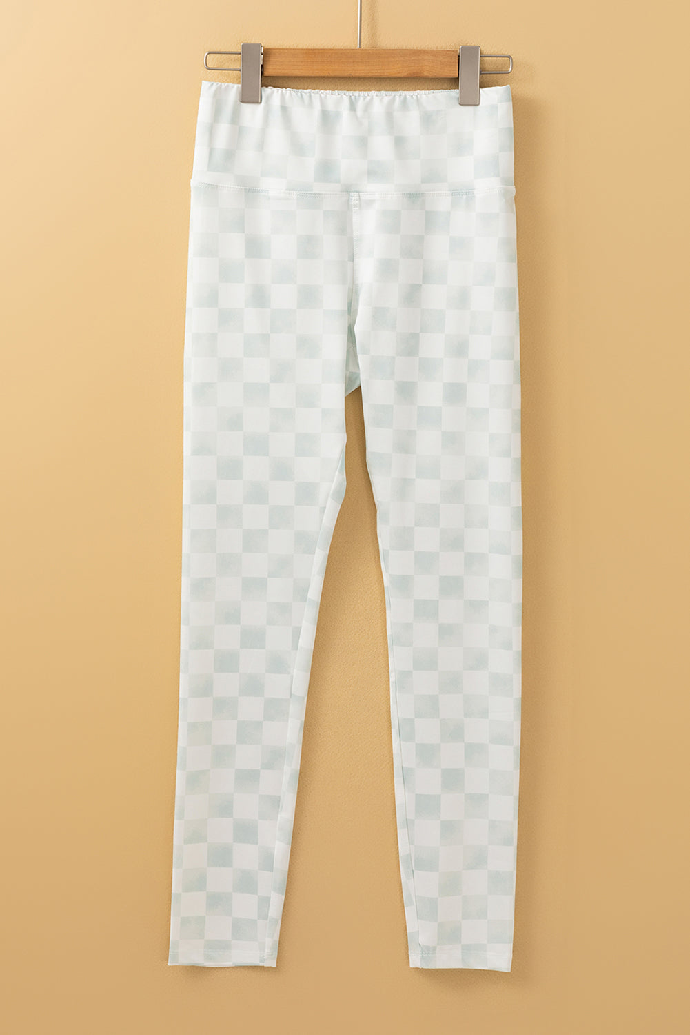 Khaki Checkered Pattern High Waist Skinny Leggings