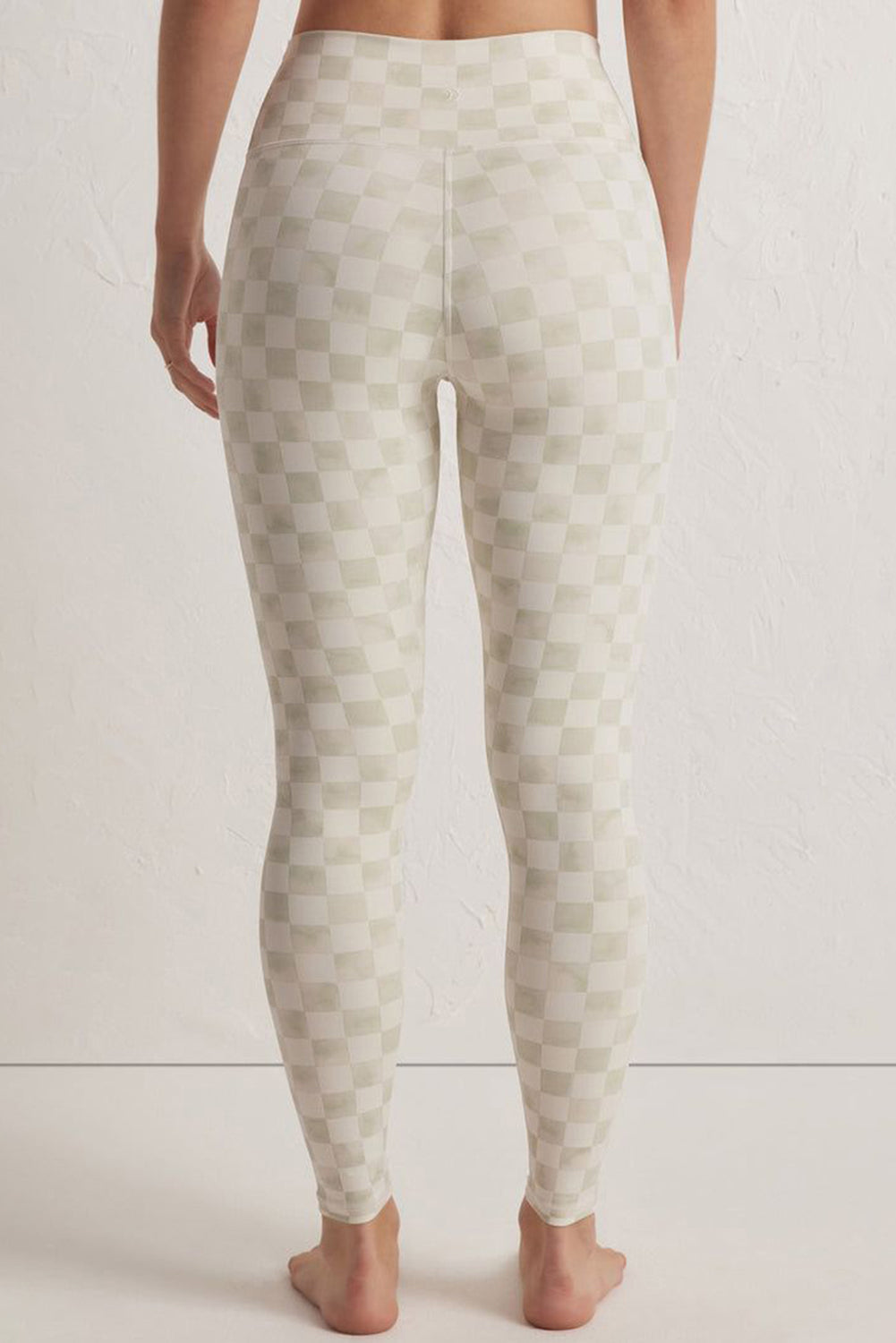 Khaki Checkered Pattern High Waist Skinny Leggings