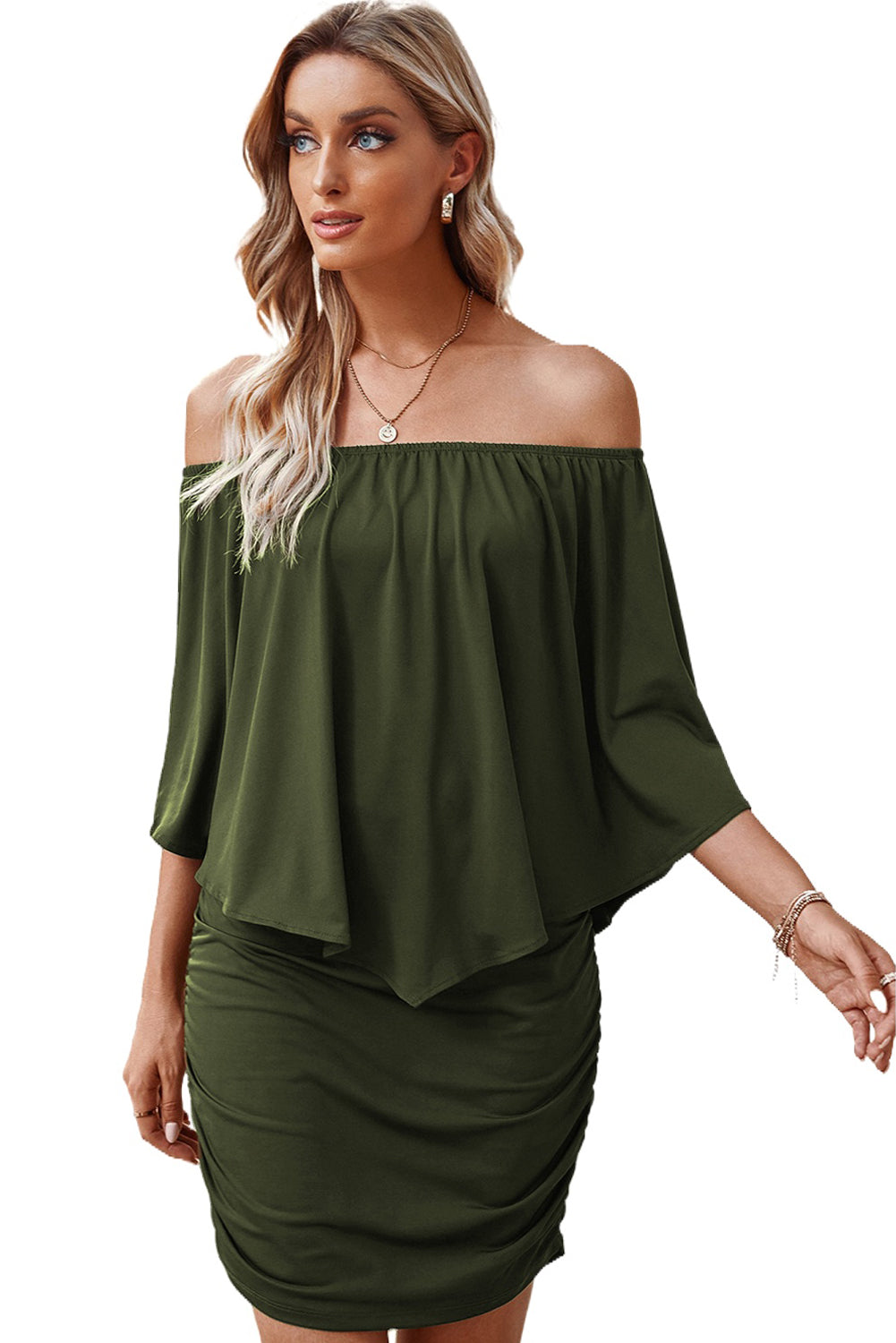 Multiple Dressing Layered Dark Blue Mini Poncho Dress