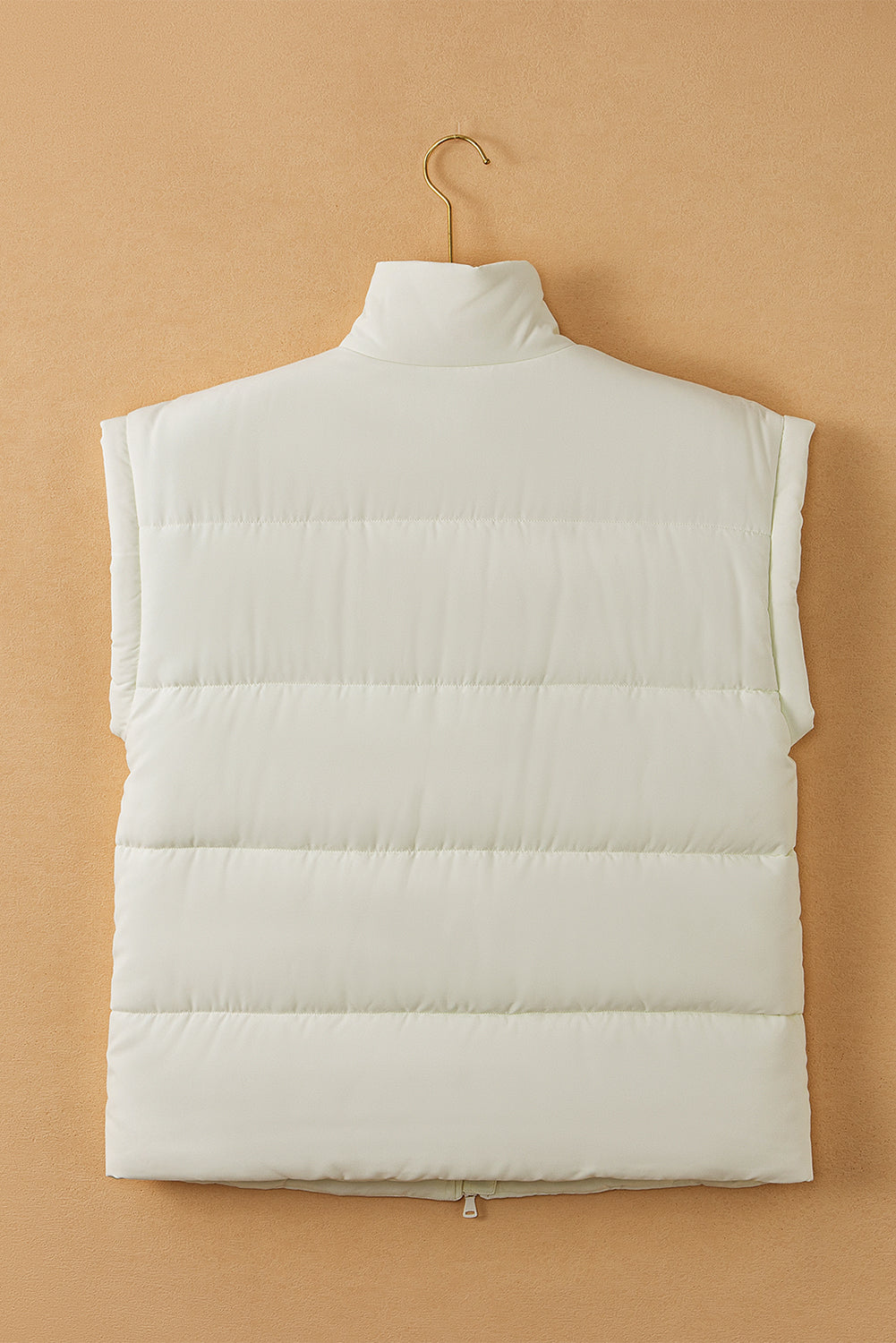 Beige Zipper Stand Neck Oversized Puffer Vest