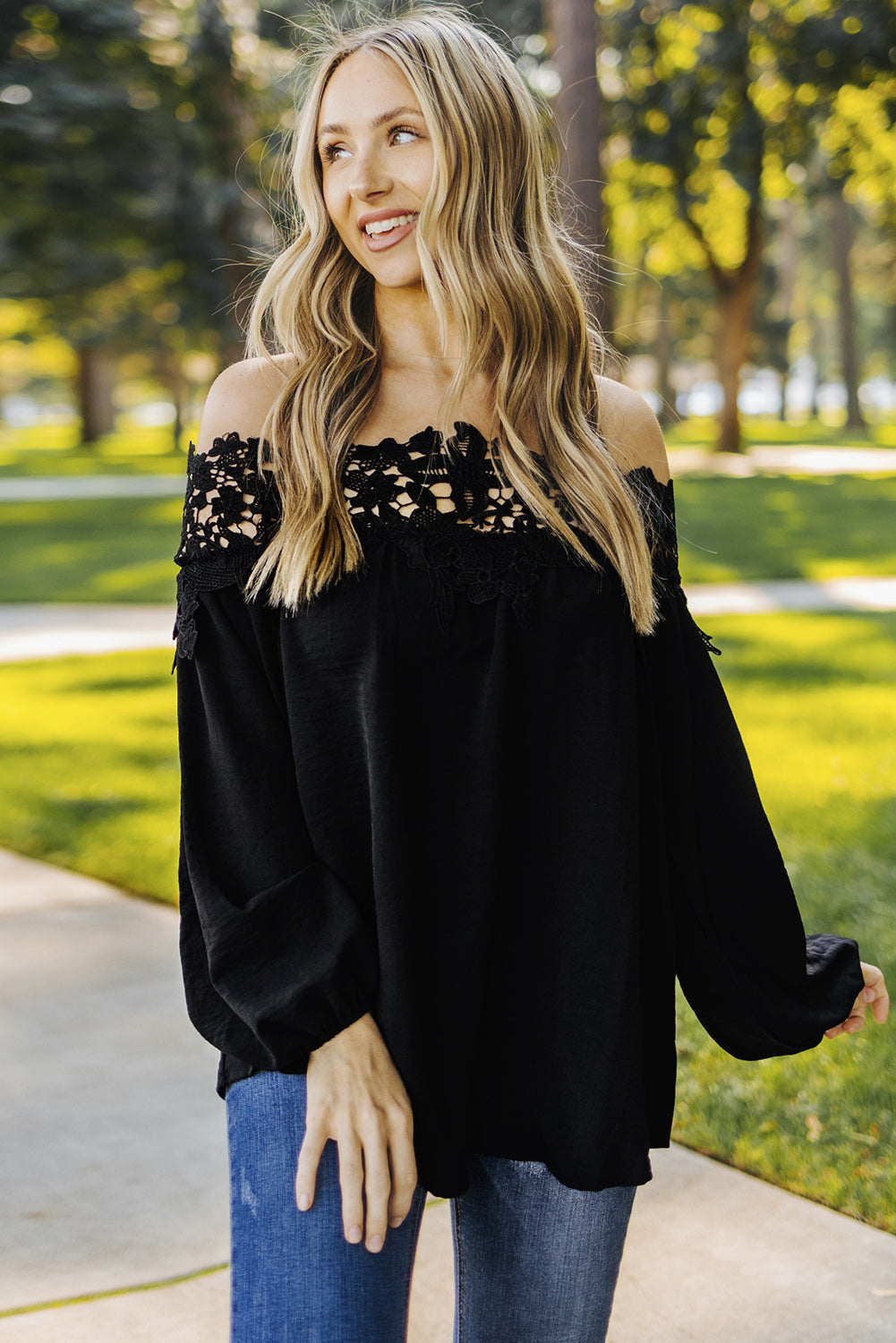 Black Blooming Lace Off The Shoulder Top