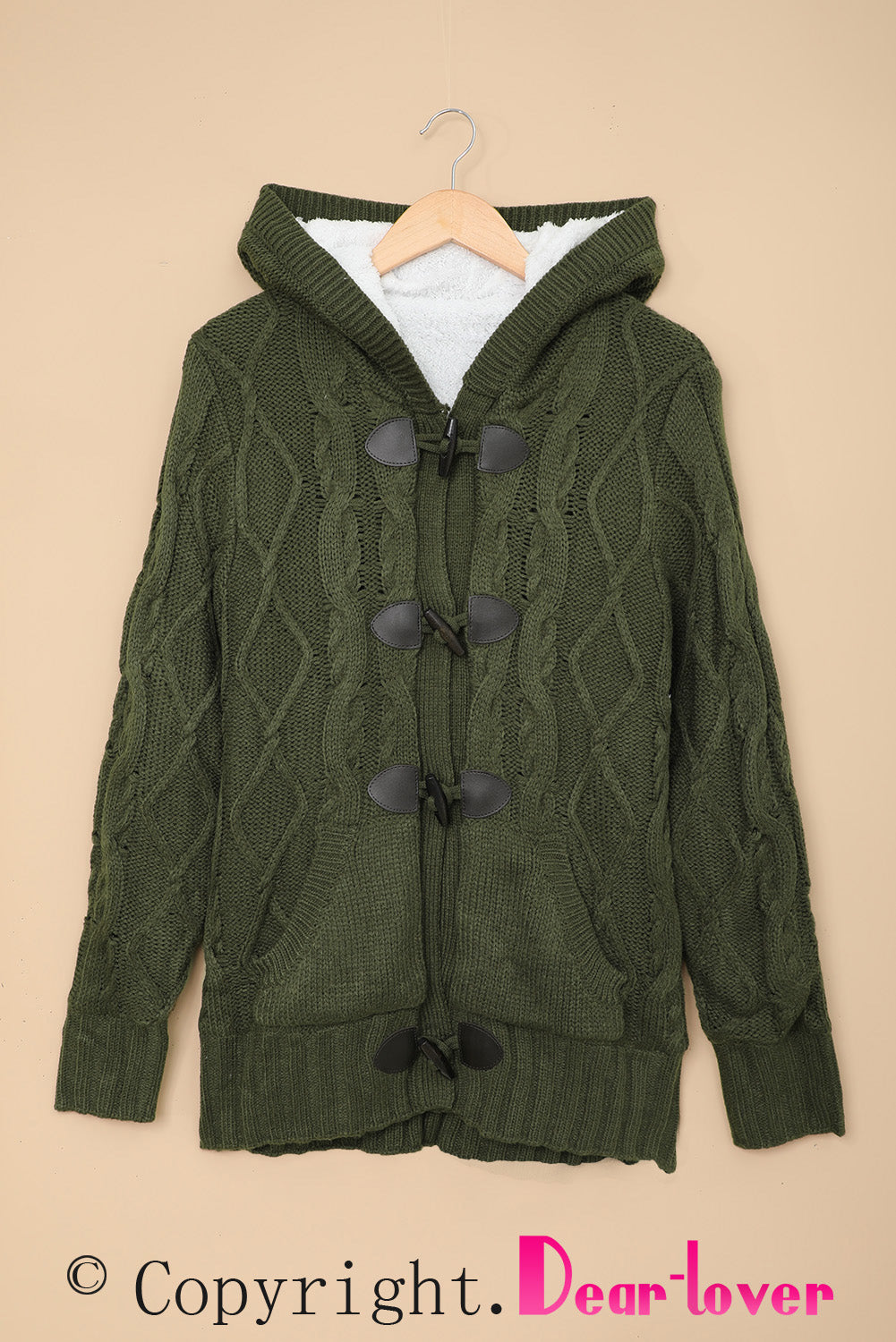 Fur Hood Horn Button Sweater Cardigan