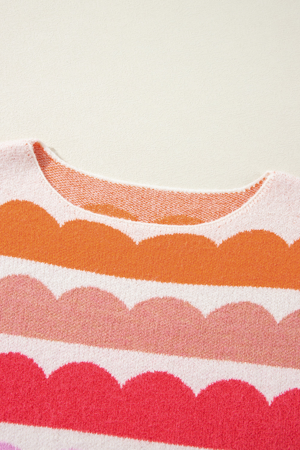 Gray Wave Striped Balloon Sleeve Drop Shoulder Sweater