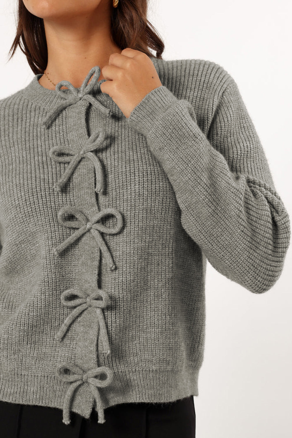 Fiery Red Ribbed Knit Bow Front Buttoned Cardigan