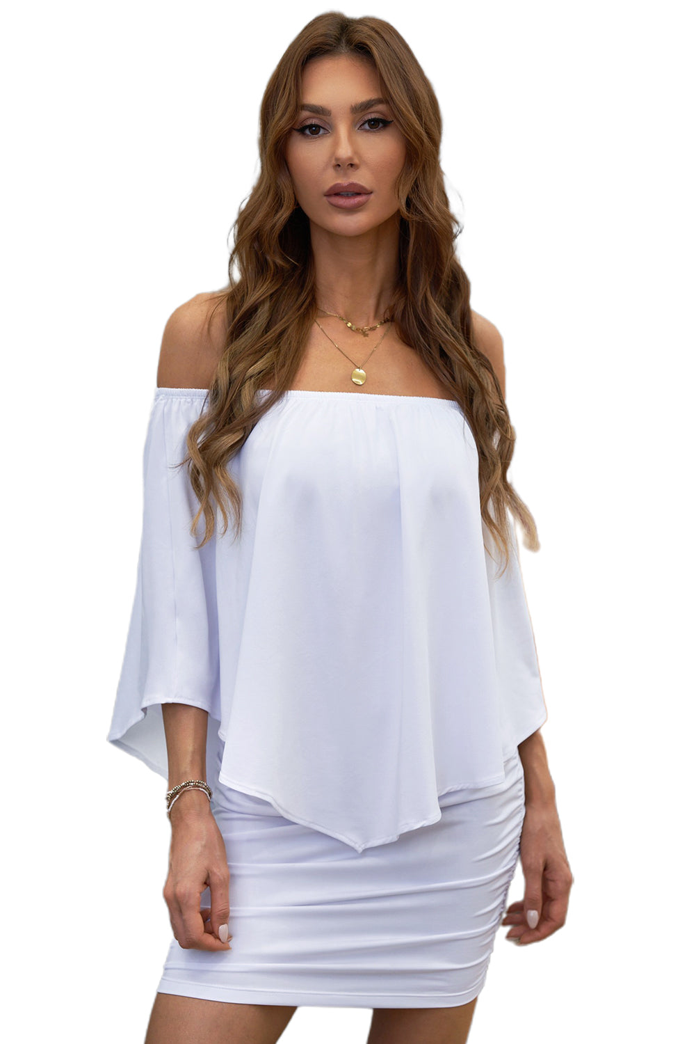 Multiple Dressing Layered Dark Blue Mini Poncho Dress
