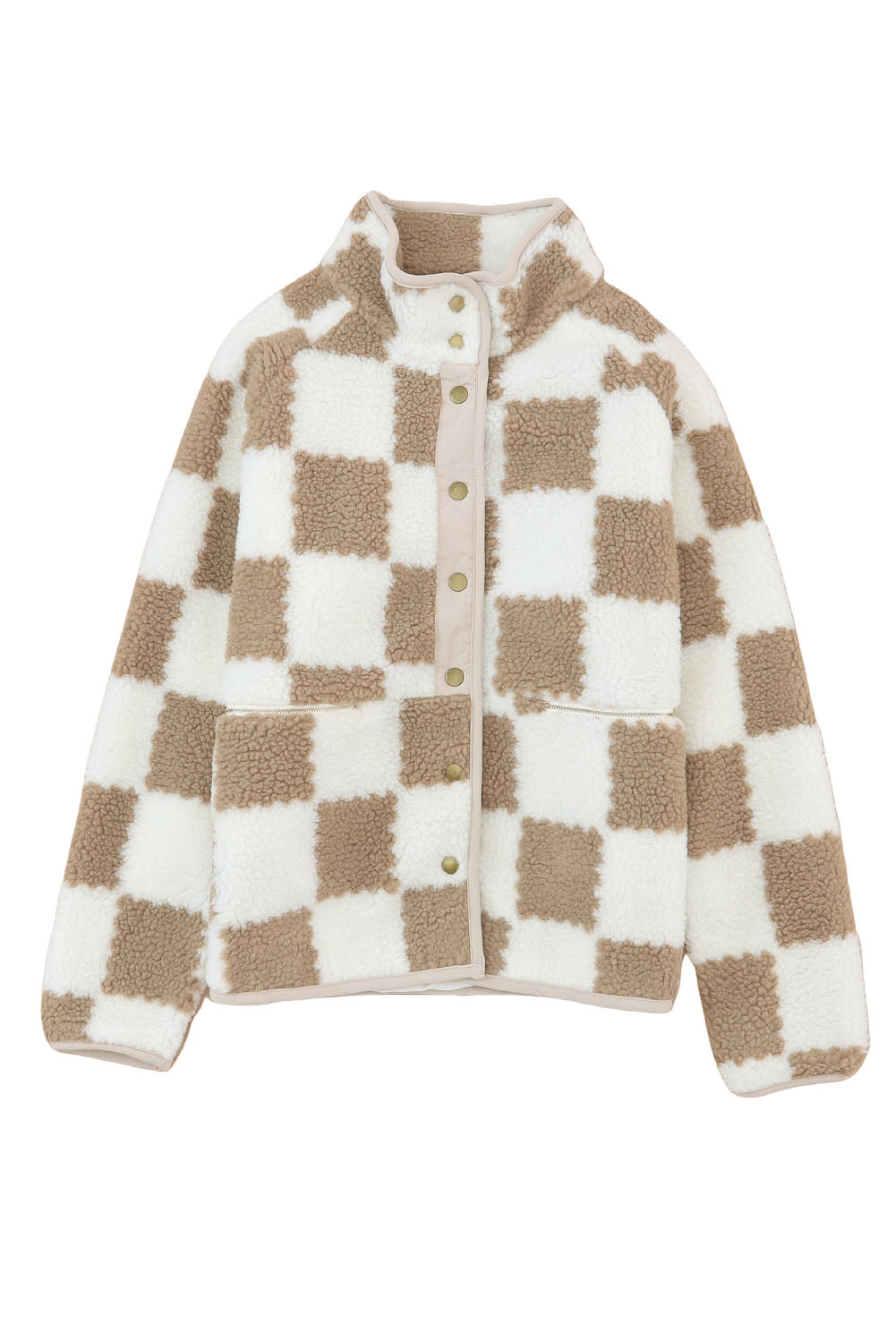 Lapis Checked Snap Button Sherpa Jacket