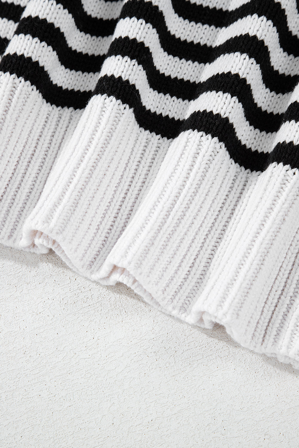Black white Striped Drop Shoulder Bishop Sleeve Knit Sweater