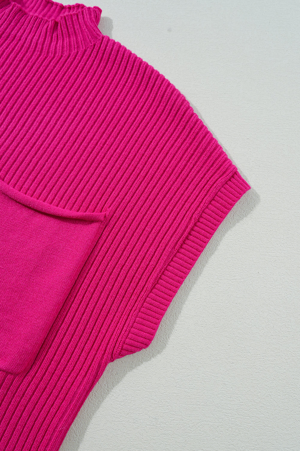 Beau Blue Patch Pocket Ribbed Knit Short Sleeve Sweater