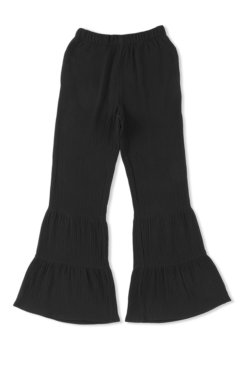 Rose Textured High Waist Ruffled Bell Bottom Pants