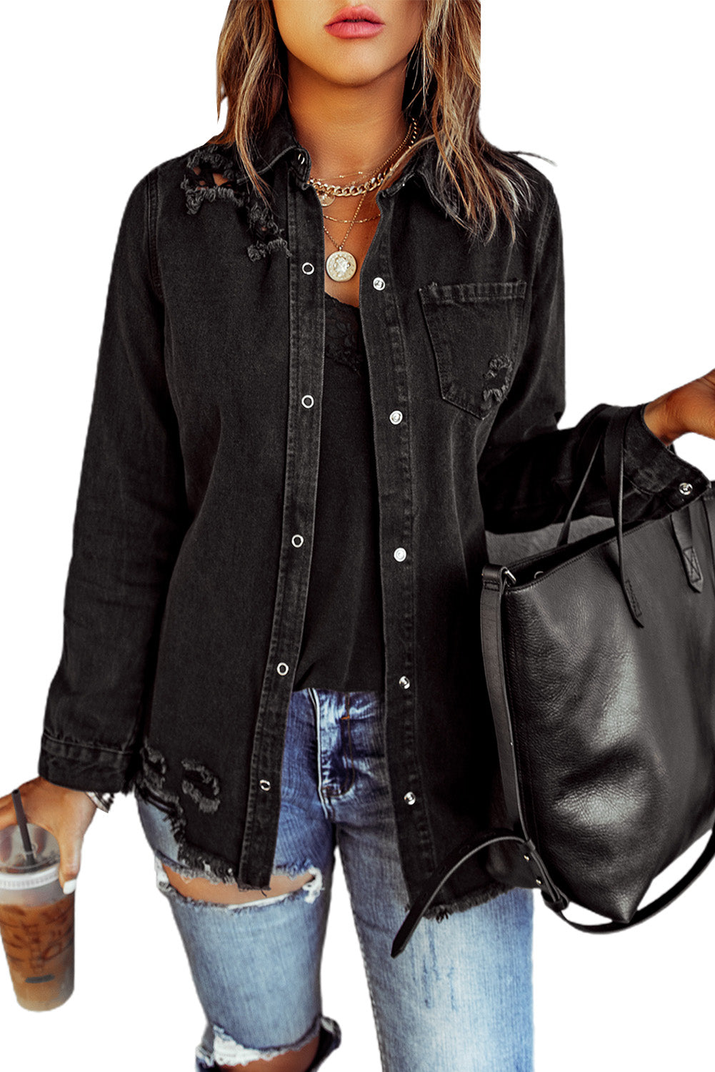 Green Ripped Denim Jacket