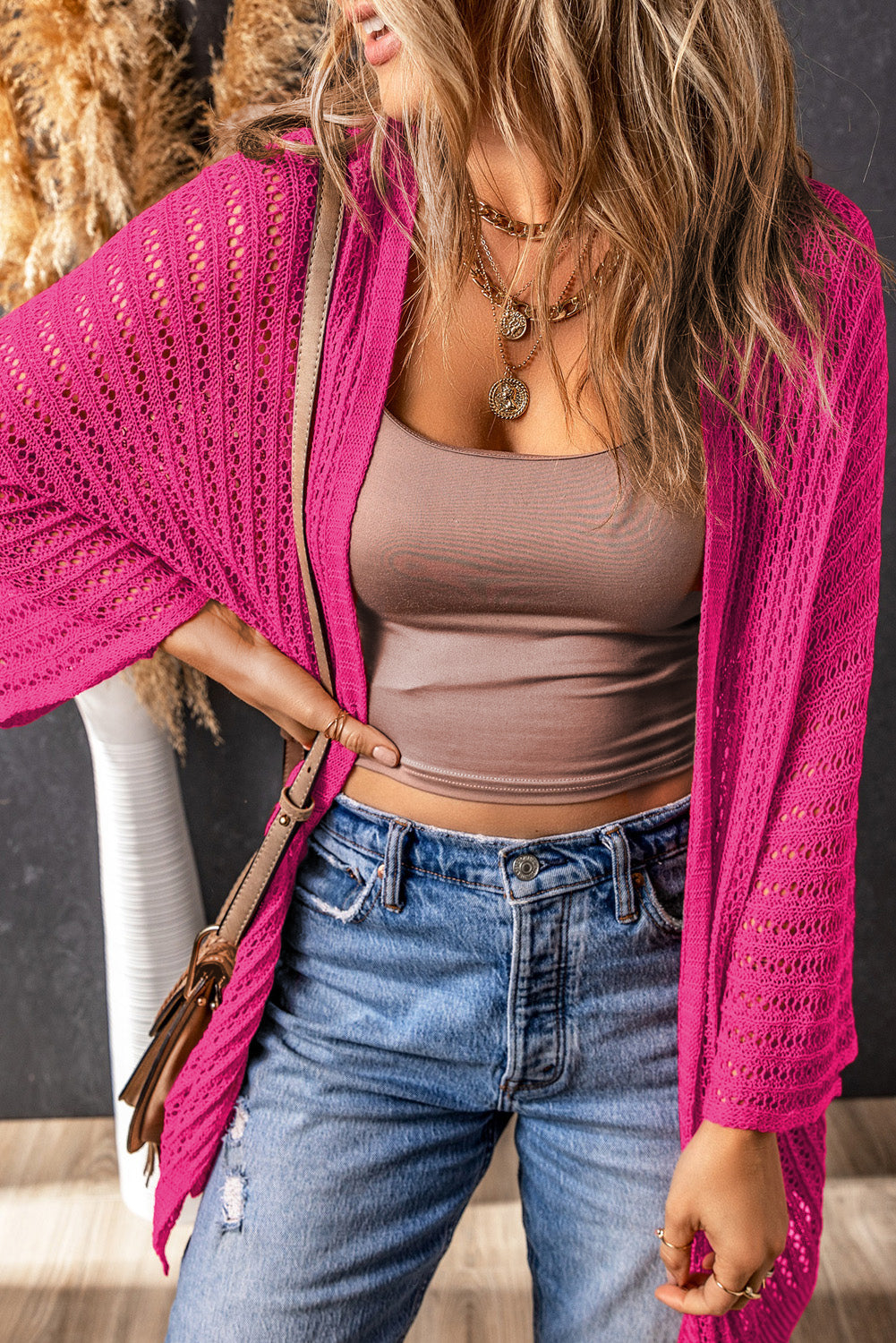 Sky Blue Hollow-out Bracelet Sleeve Knit Cardigan
