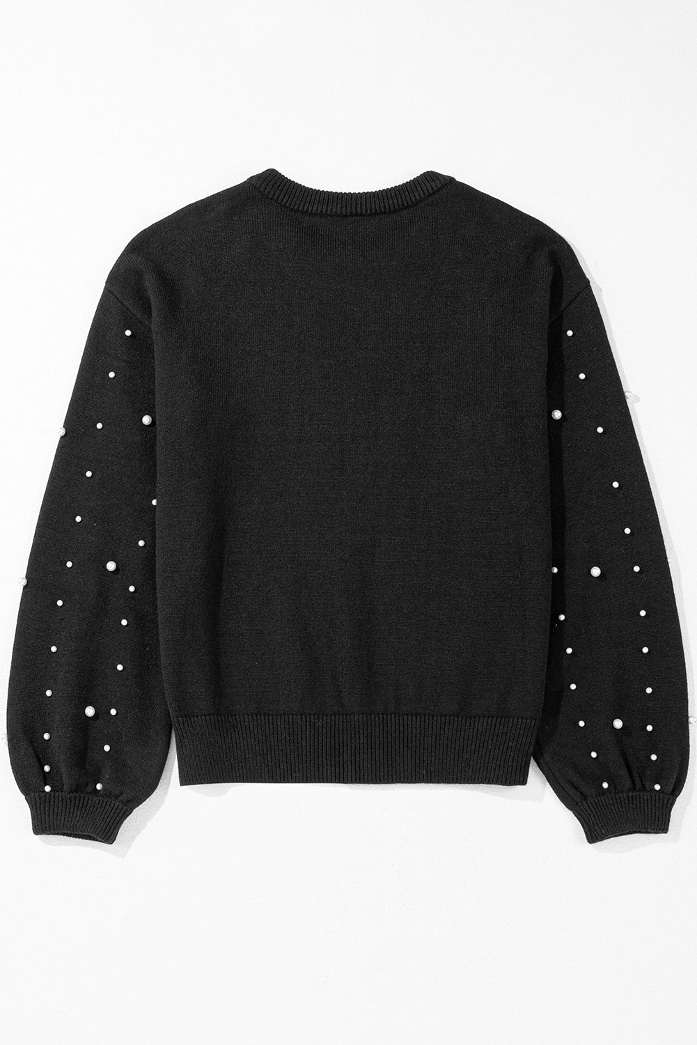 Light Grey Pearled Drop Shoulder Round Neck Sweater