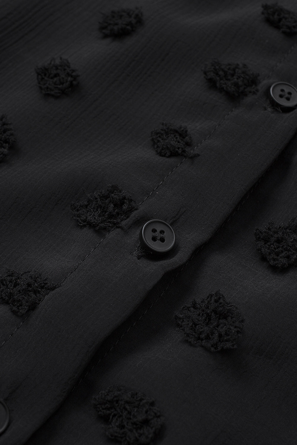 Gray Long Sleeve Button Fuzzy Polka Dot Shirt