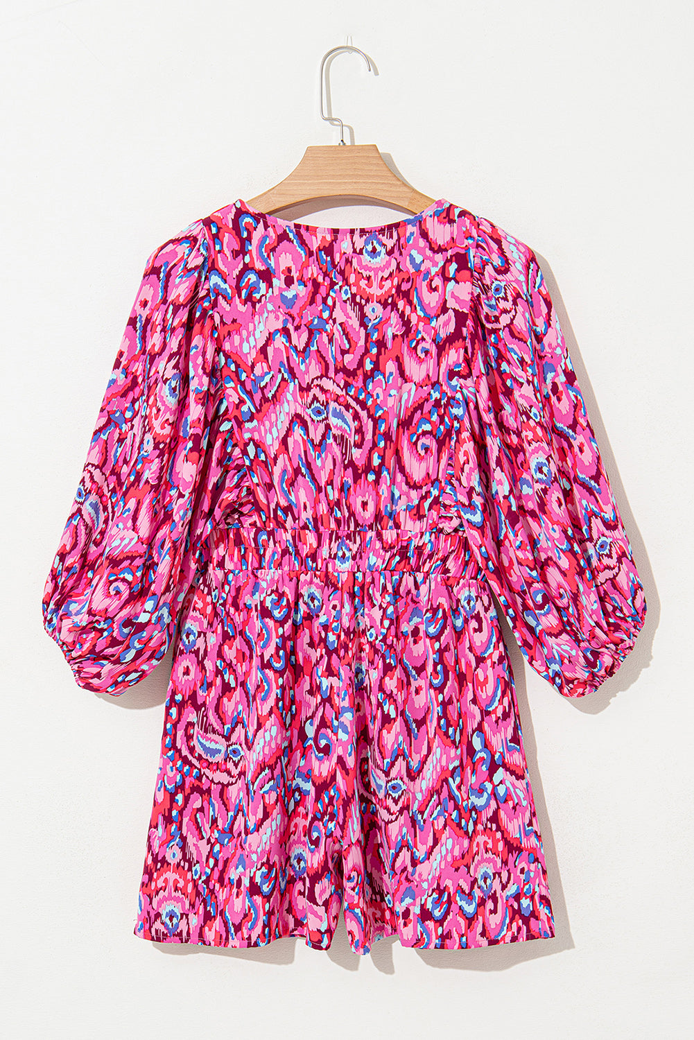 Green Abstract Print Puff Sleeve V Neck High Waist Romper