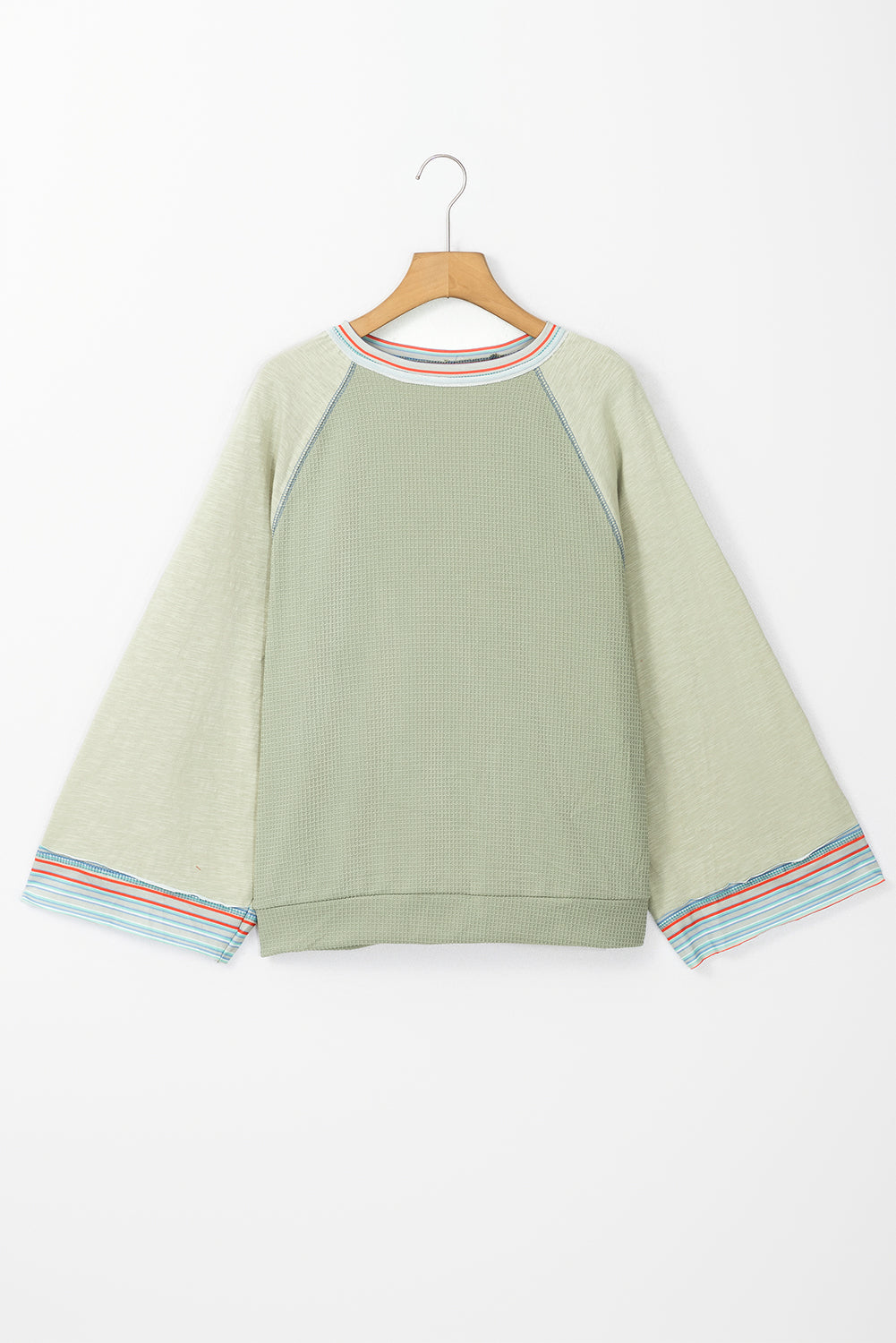 Grapefruit Orange Waffle Knit Wide Bracelet Sleeve Patchwork Raglan Top