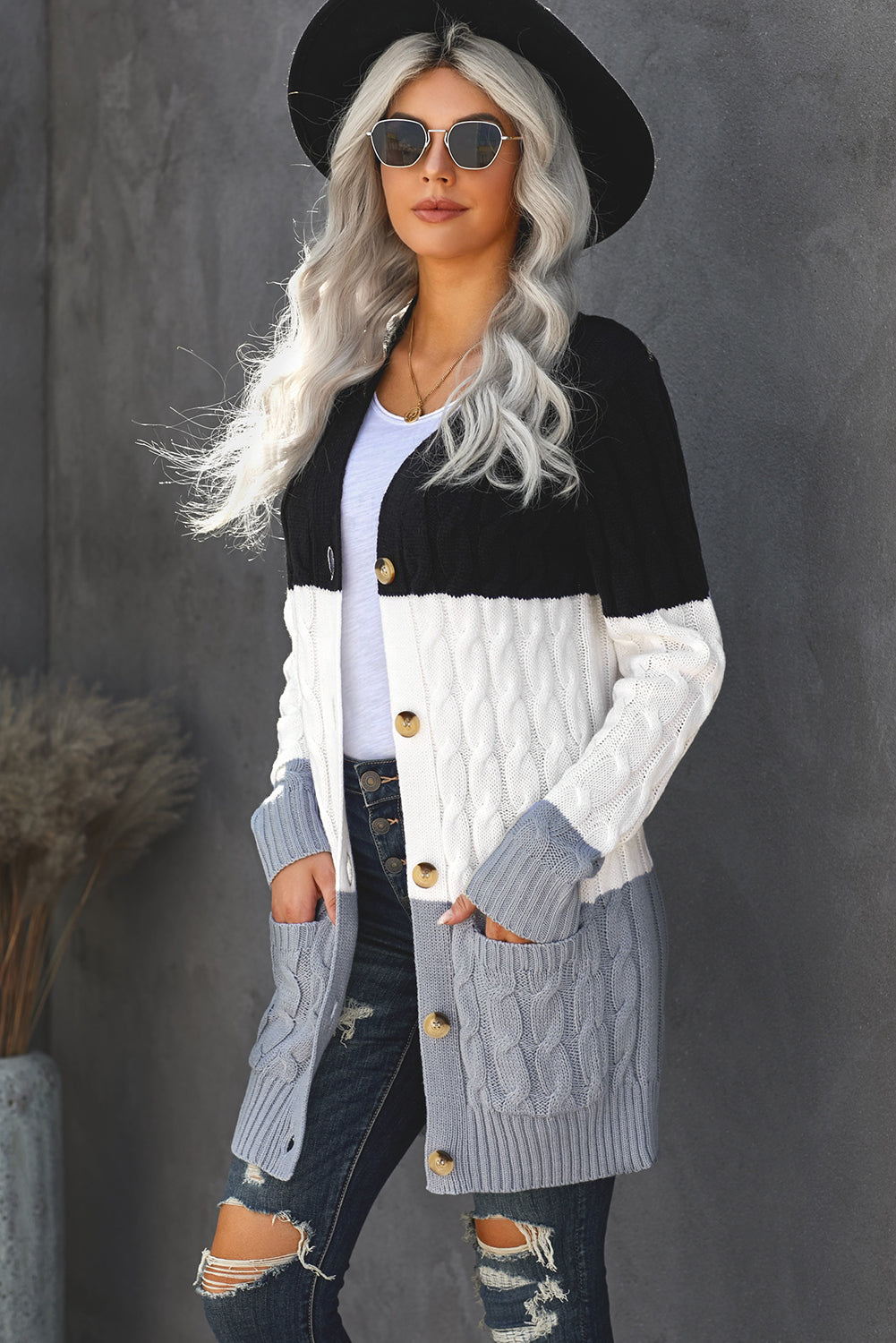 Sky Blue Button Pocket Knit Cardigan