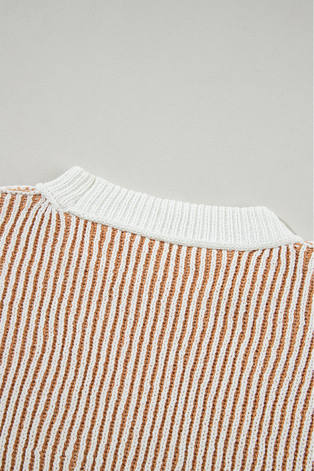 Dark Blue Striped Textured Knit Contrast Edge Loose Sweater