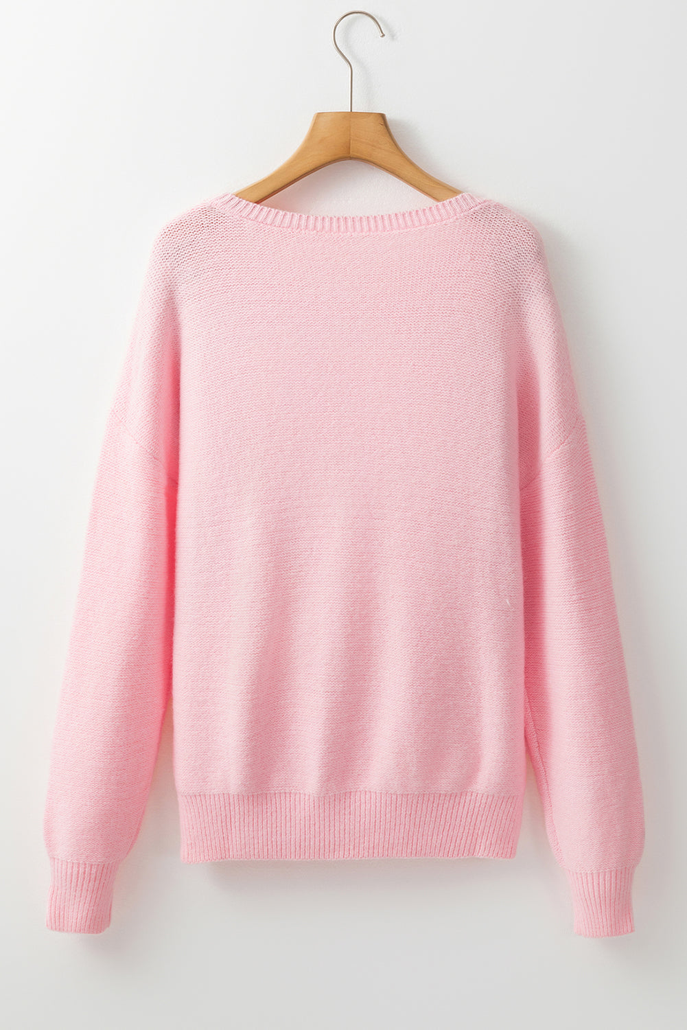Light Blue Knitted Flower Pattern Ribbed Edge Sweater