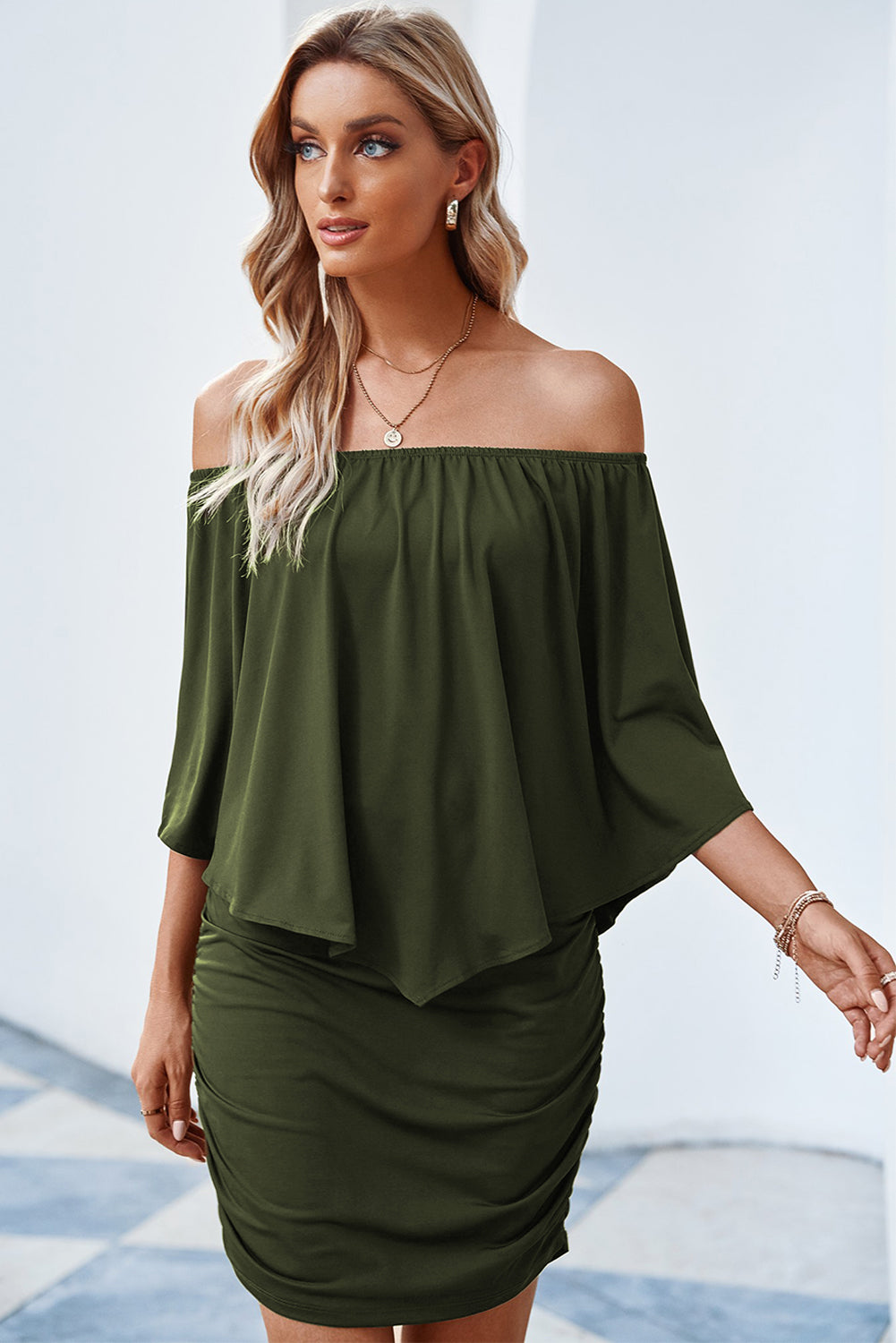 Multiple Dressing Layered Dark Blue Mini Poncho Dress
