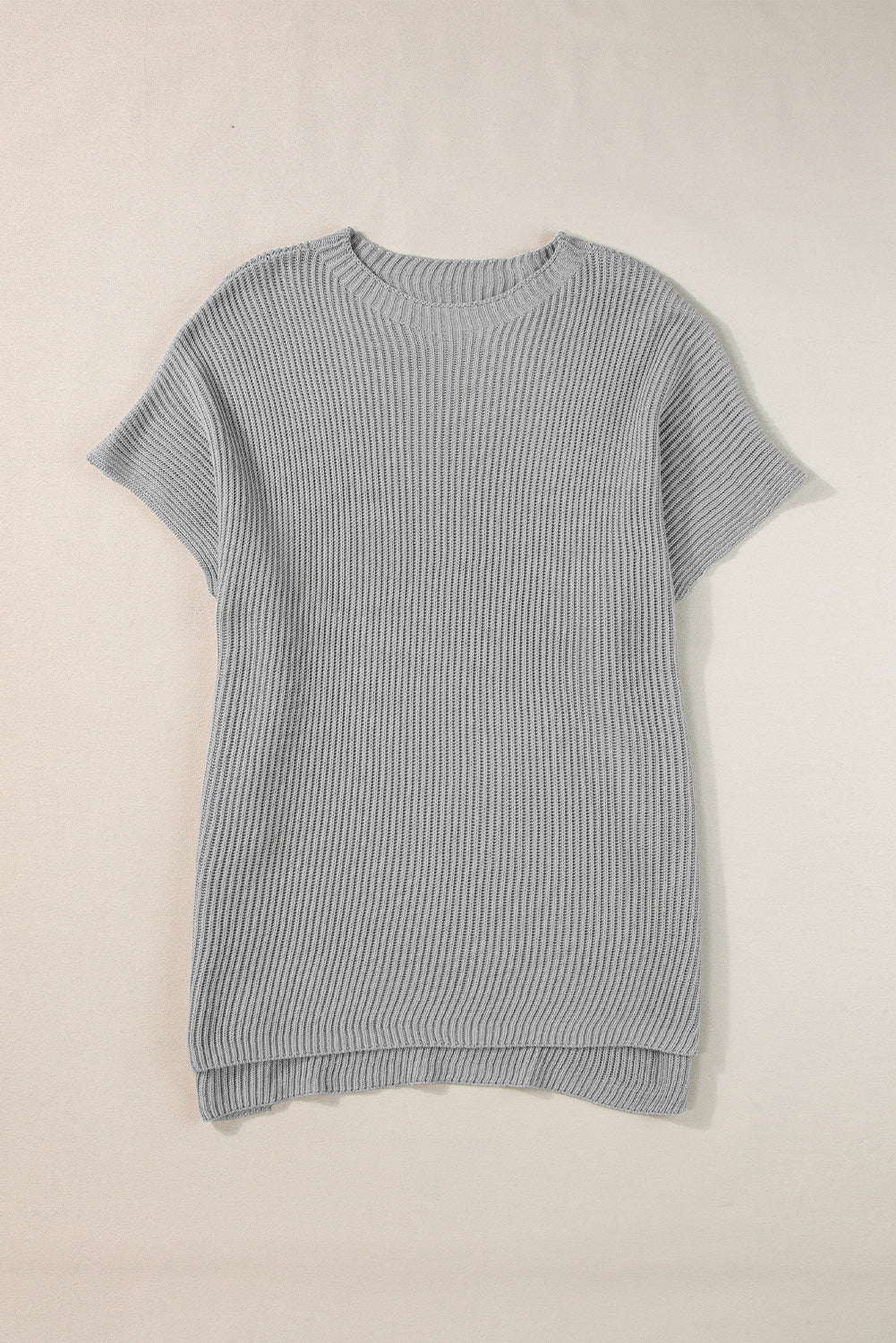 Haze Blue Short Sleeve Side Slit Oversized Sweater