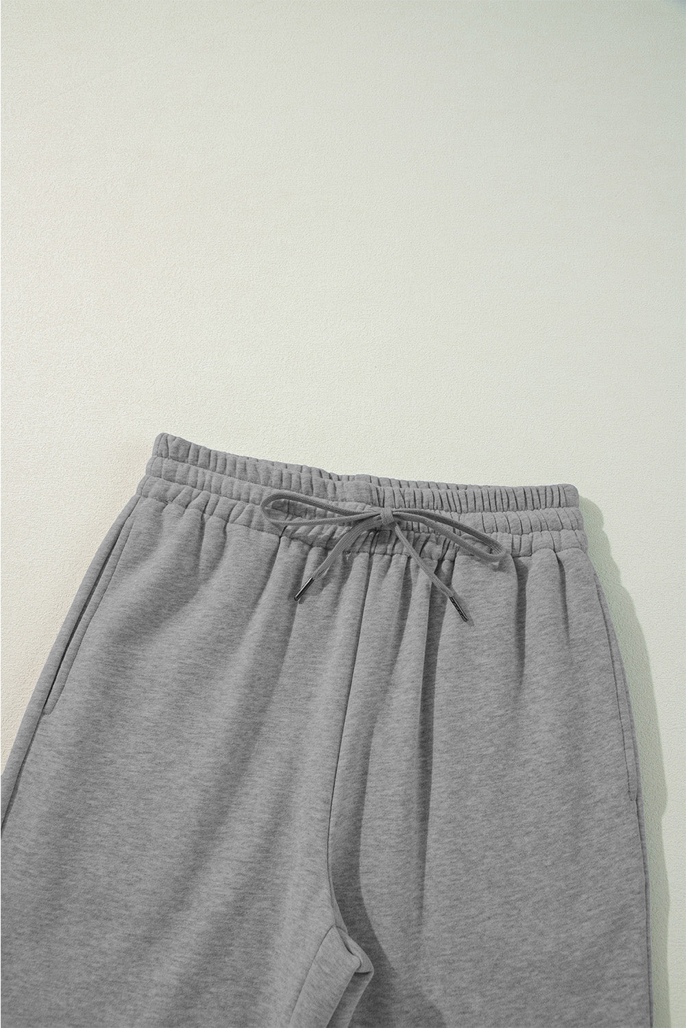 Navy Blue Solid Color Fleece Lined Drawstring Waist Casual Pants