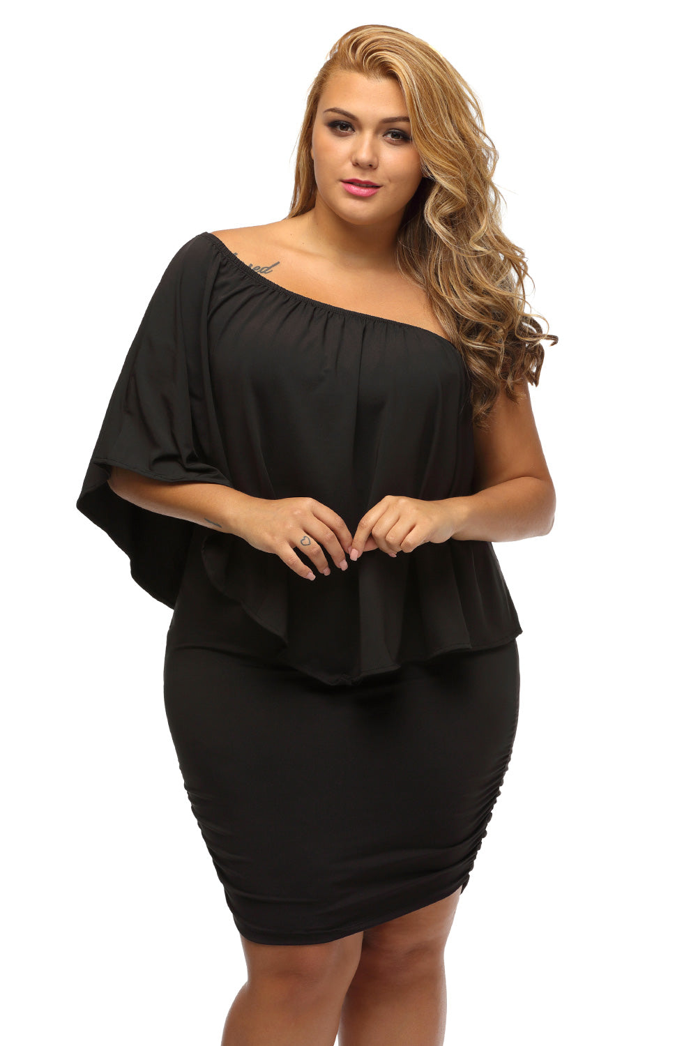 Multiple Dressing Layered Dark Blue Mini Poncho Dress