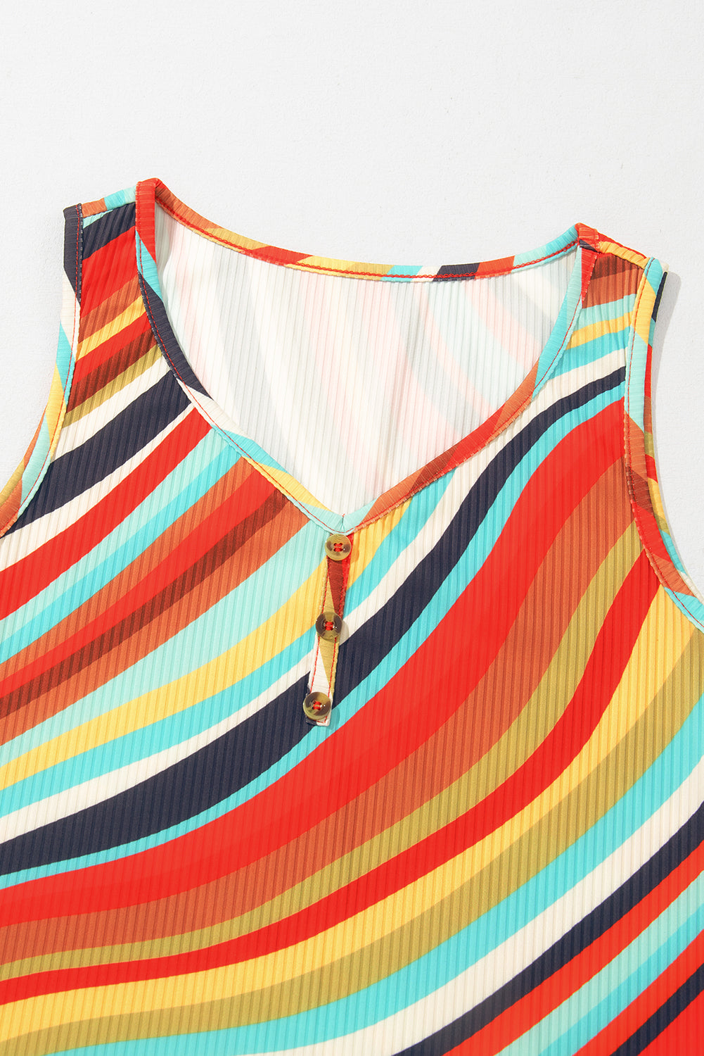 Purple Wavy Striped Buttoned V Neck Tank Top