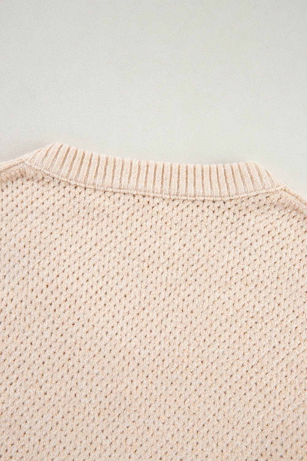 Jungle Green Loose Eyelet V Neck Drop Shoulder Sweater