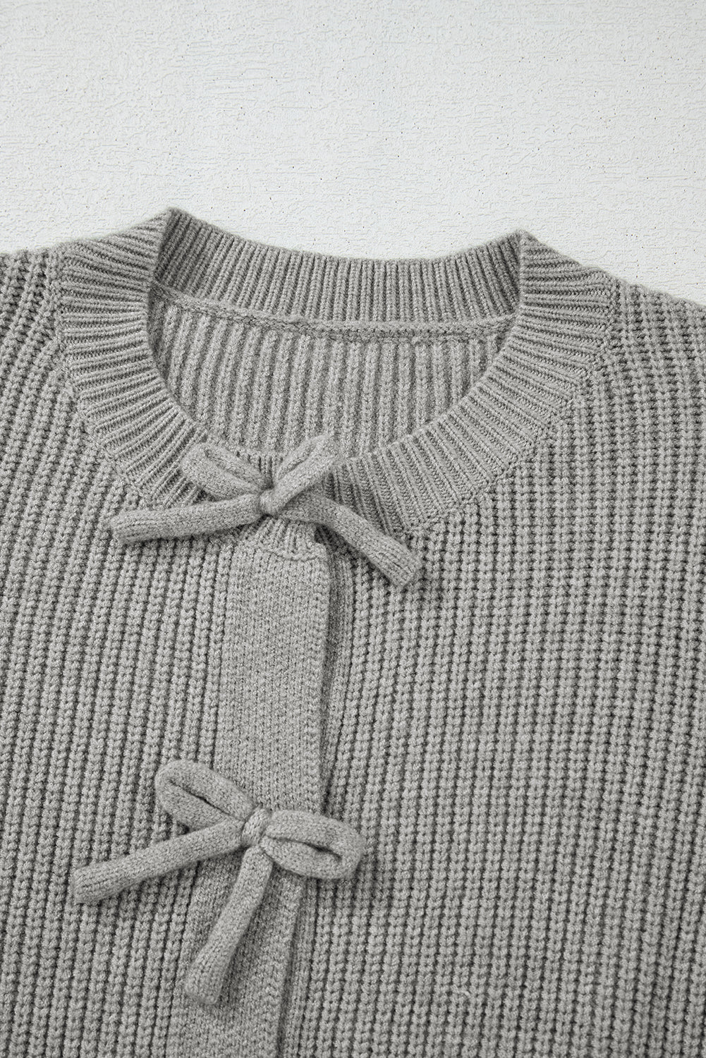 Fiery Red Ribbed Knit Bow Front Buttoned Cardigan