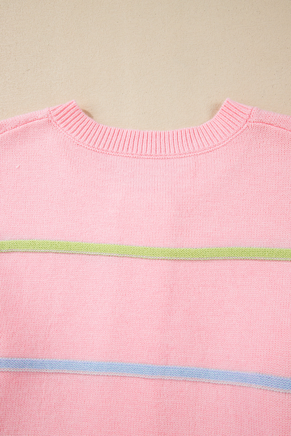 White Rainbow Stripes Drop Shoulder Baggy Henley Sweater