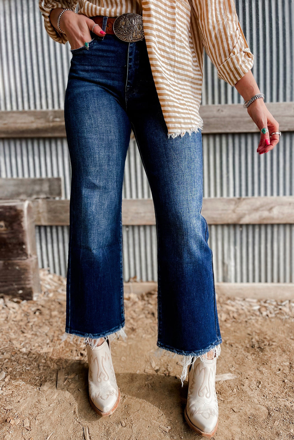 Carbon Grey Mineral Wash Raw Hem High Waist Flared Jeans
