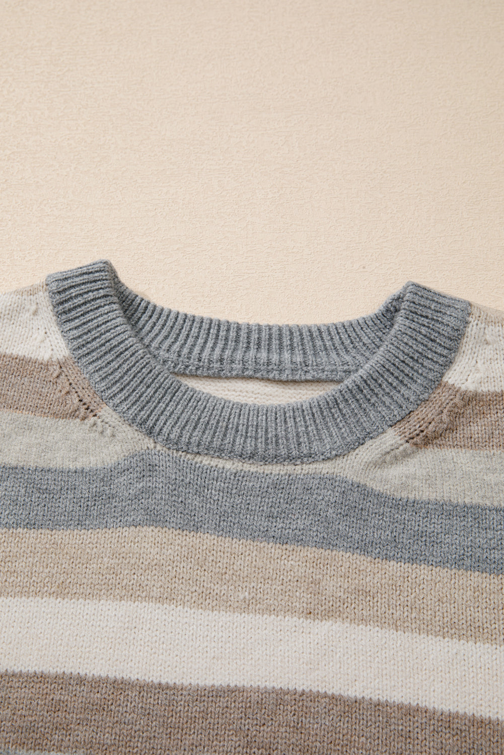 Green Color Block Ribbed Edge Round Neck Sweater