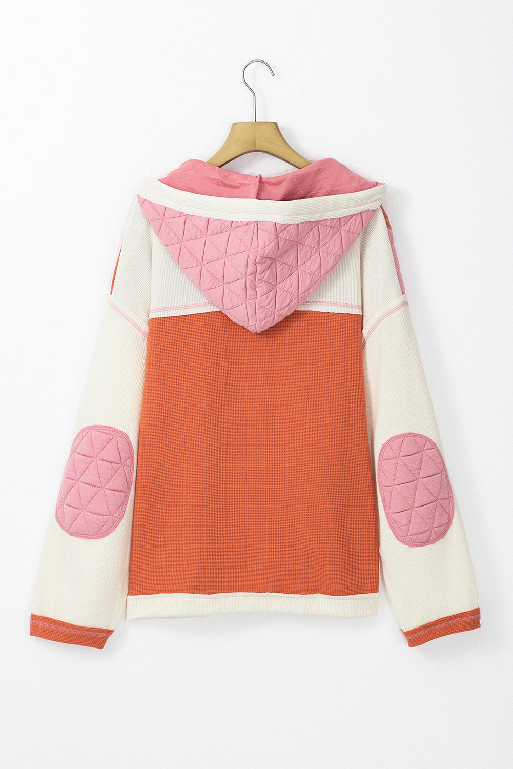 Light Blue Quilted Textured Patchwork Loose Fit Hooded Jacket