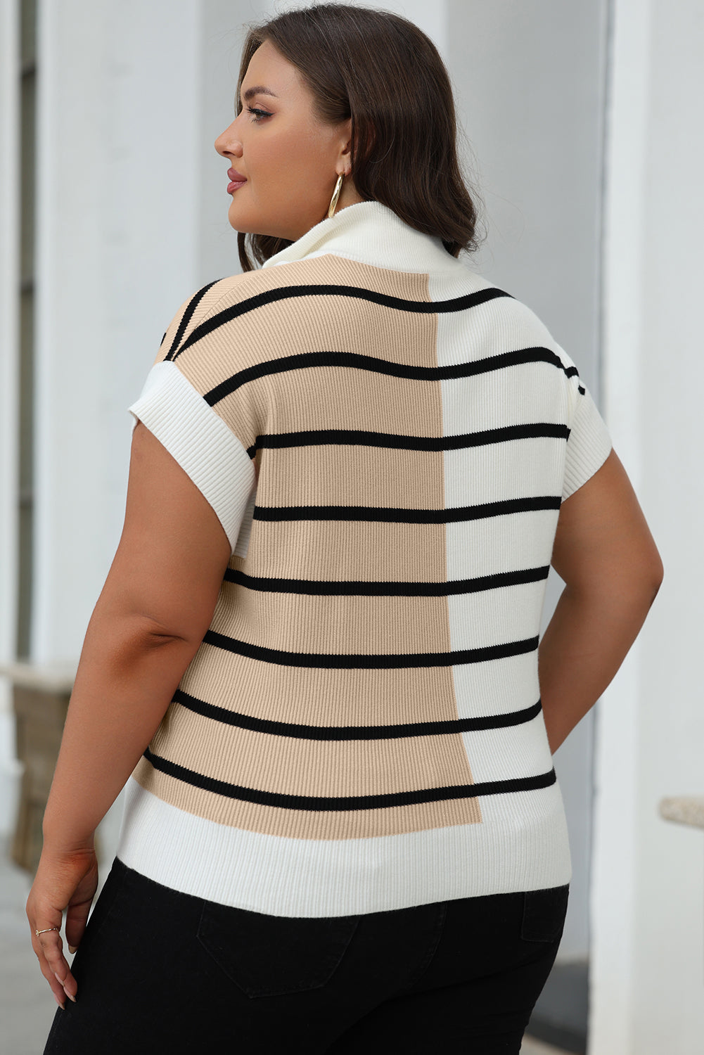 Sky Blue Stripe Colorblock Quarter Zip Collar Sweater Vest