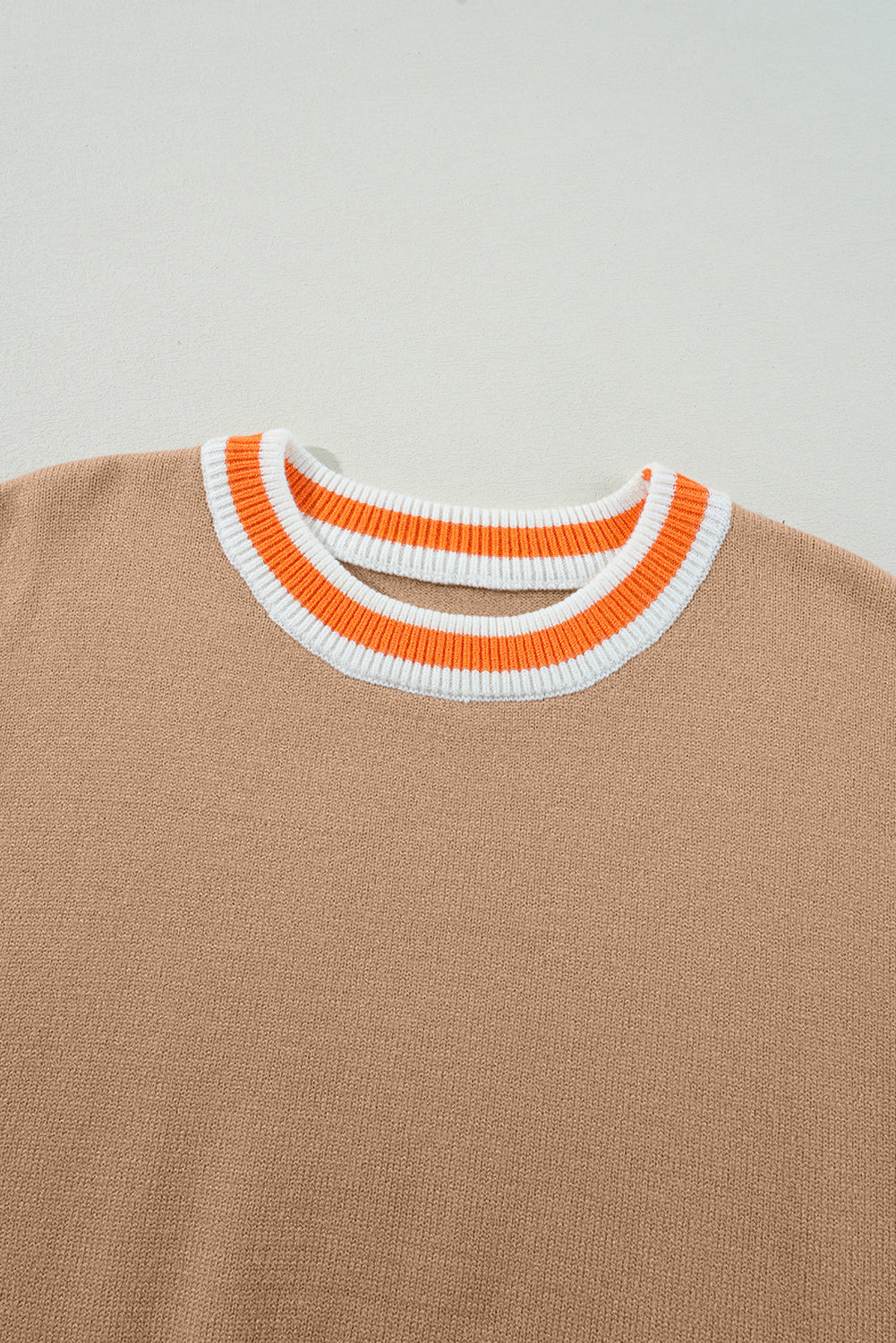 Blackish Green Colorblock Striped Trim Drop Shoulder Sweater