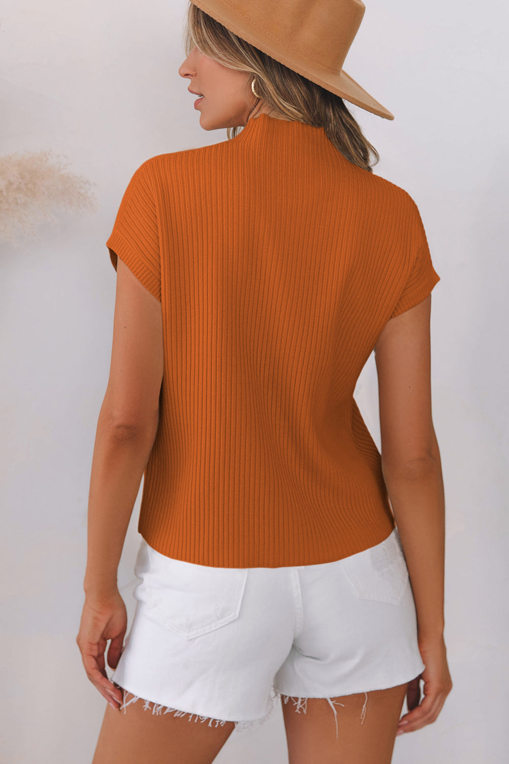 Beau Blue Patch Pocket Ribbed Knit Short Sleeve Sweater