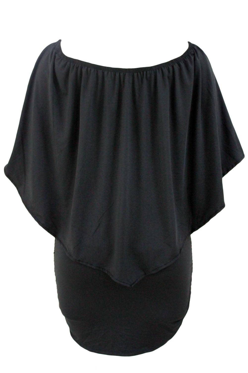 Multiple Dressing Layered Dark Blue Mini Poncho Dress