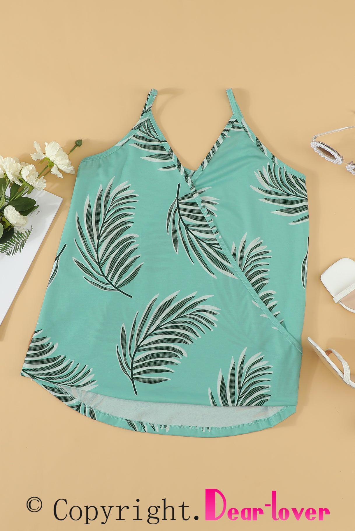 White Tropical Plant Print Tank Top