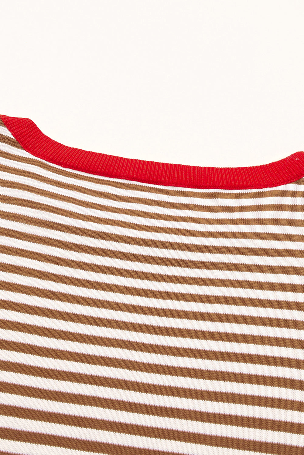 Fiery Red Contrast Trimmed Striped Drop Shoulder Sweater
