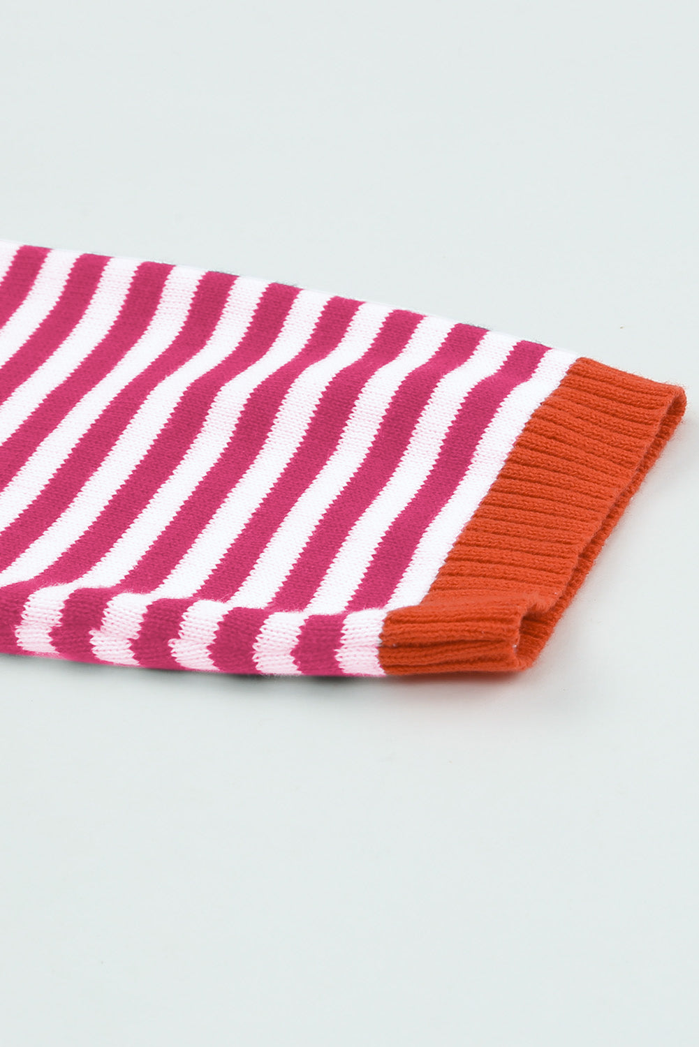 Fiery Red Contrast Trimmed Striped Drop Shoulder Sweater