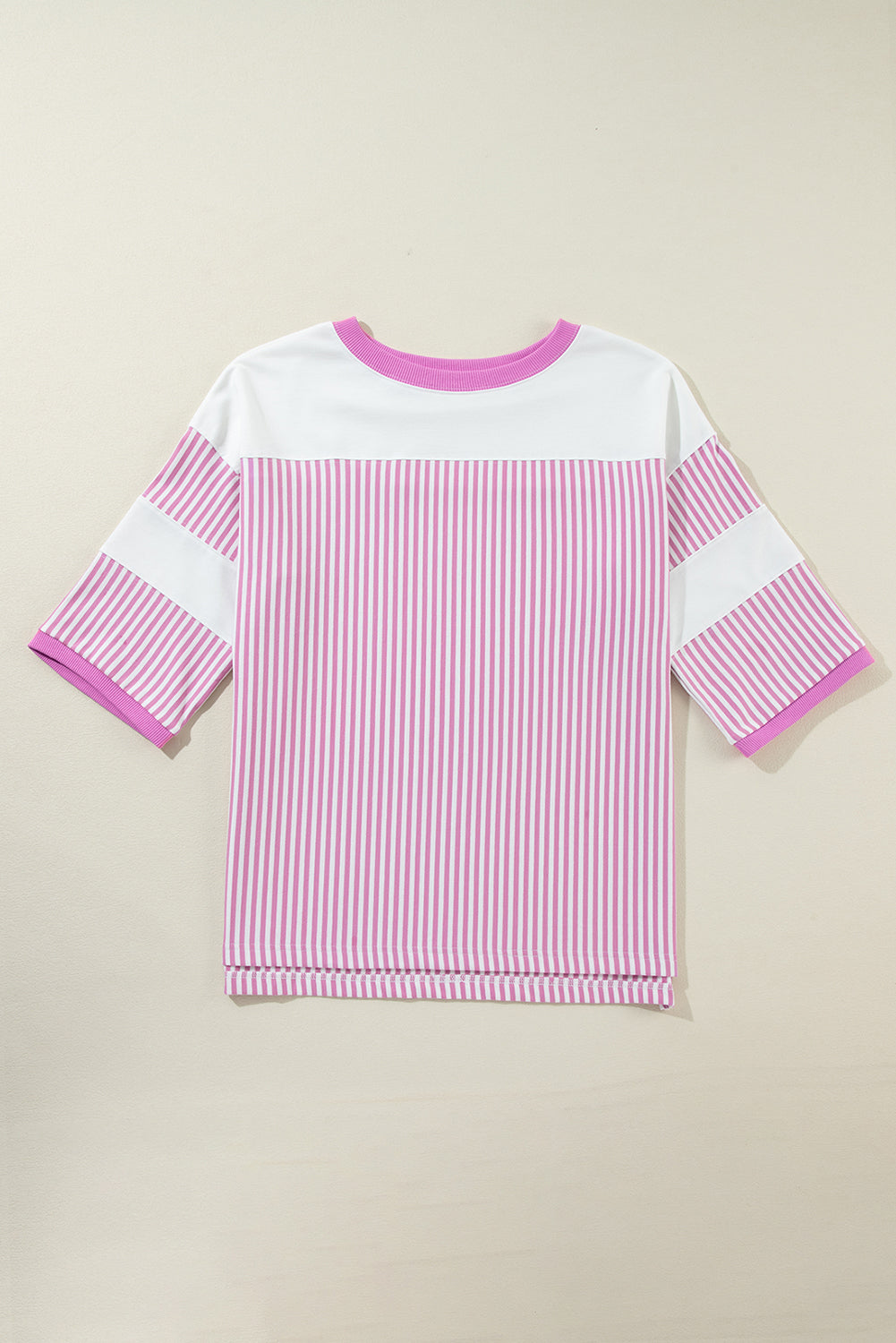 Black White Striped Patchwork 3/4 Sleeve Oversize Top