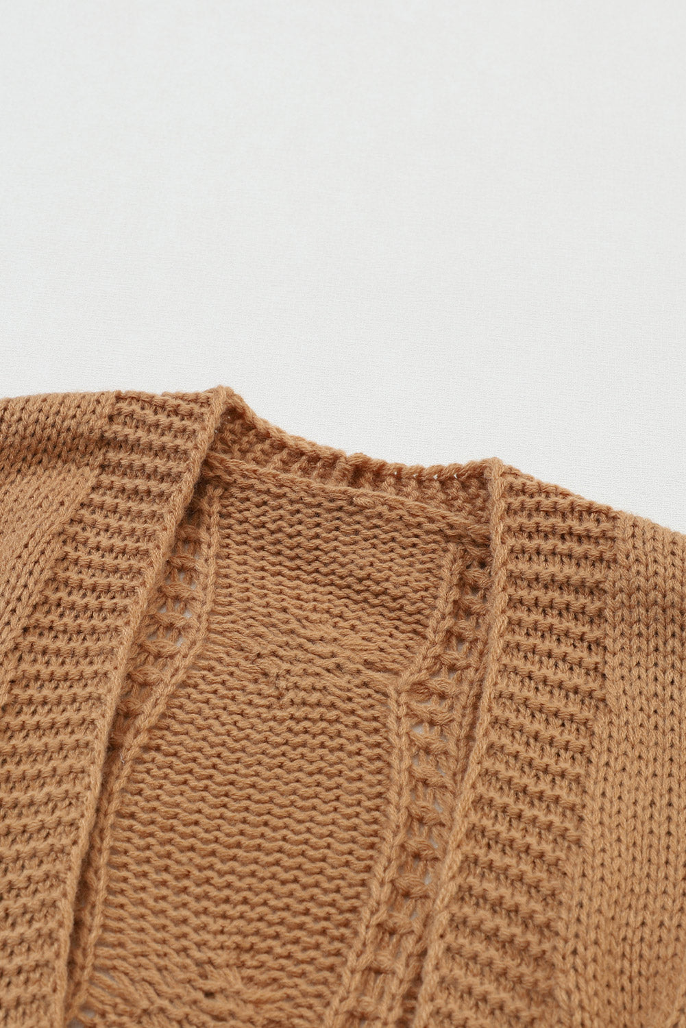 Black Ribbed Trim Eyelet Cable Knit Cardigan