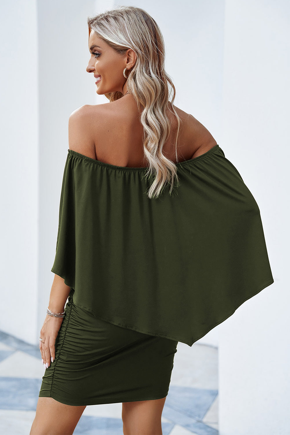 Multiple Dressing Layered Dark Blue Mini Poncho Dress