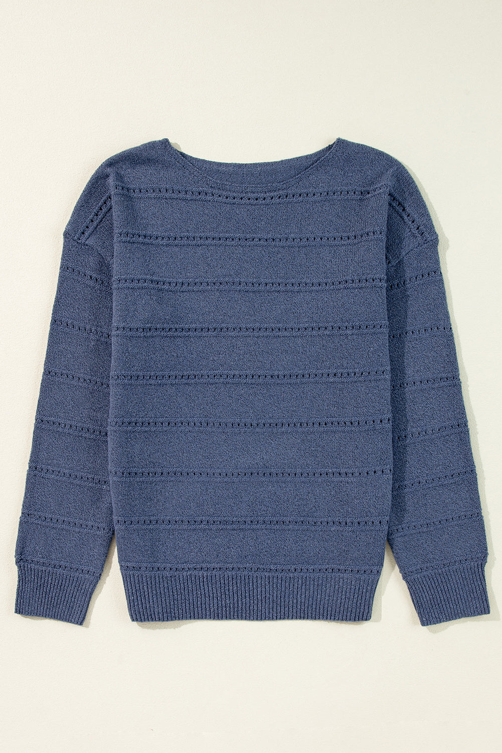 Pale Khaki Boat Neck Drop Shoulder Pointelle Knit Sweater