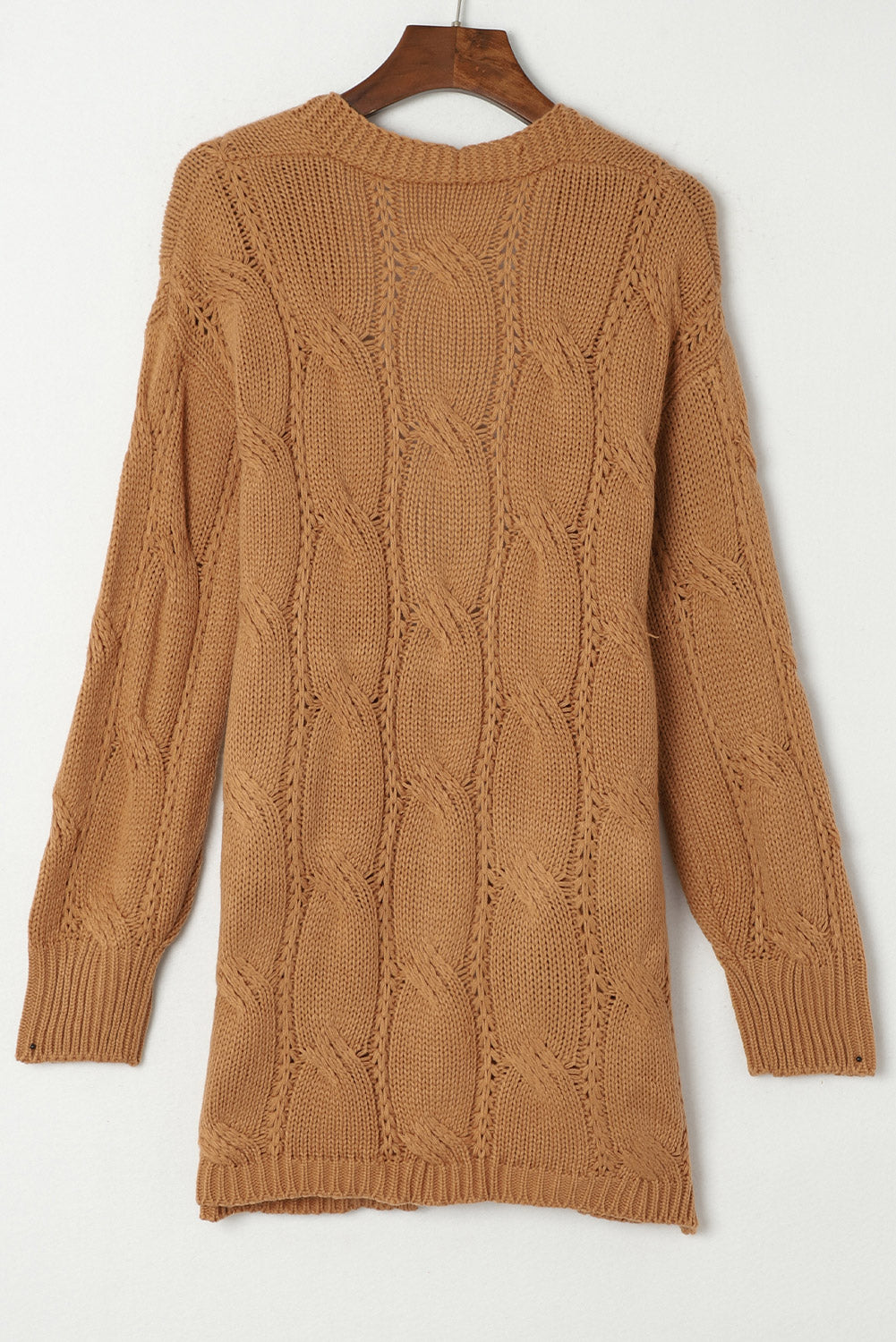 Black Ribbed Trim Eyelet Cable Knit Cardigan