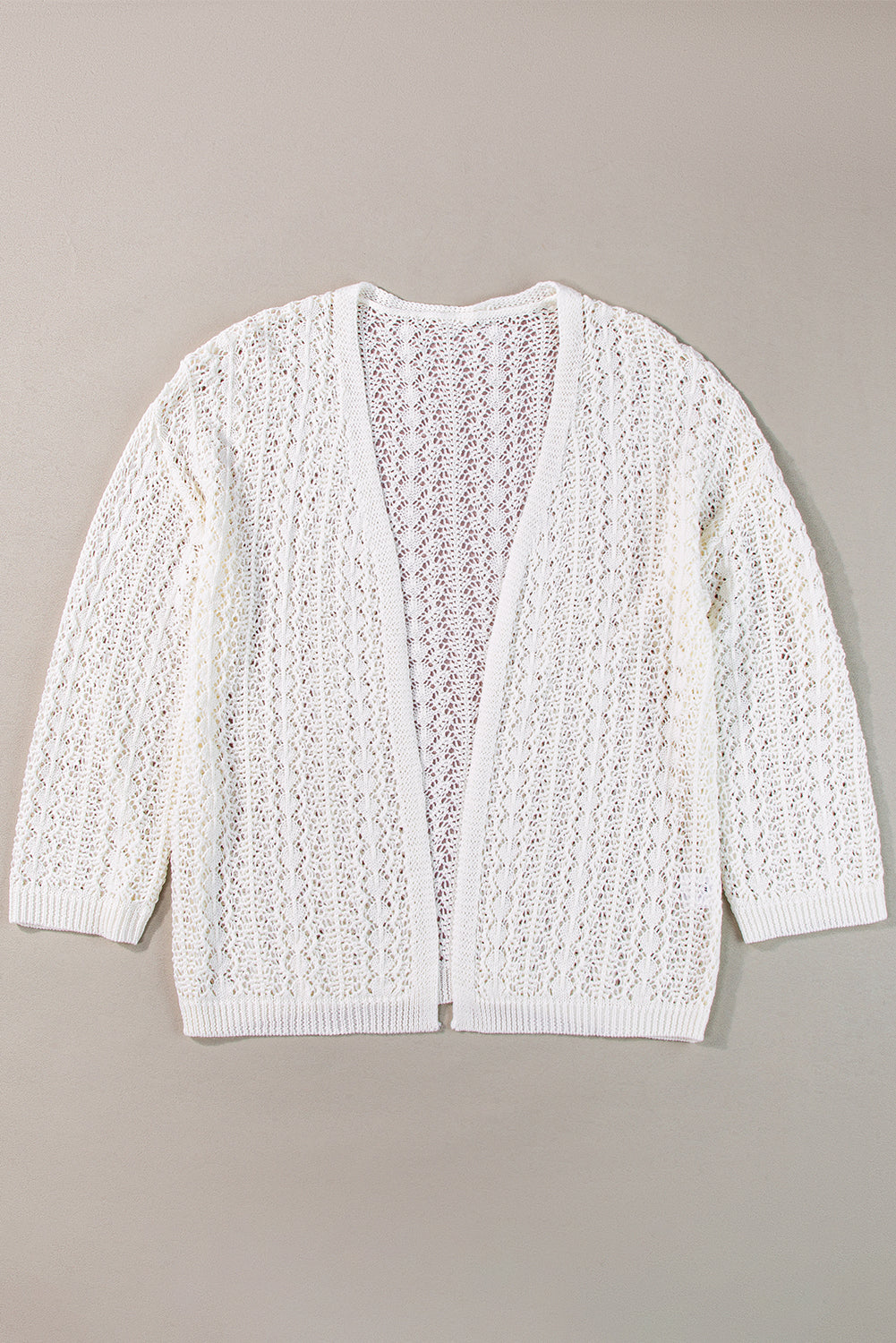 Black Hollow Out Knit Drop Shoulder Open Front Cardigan