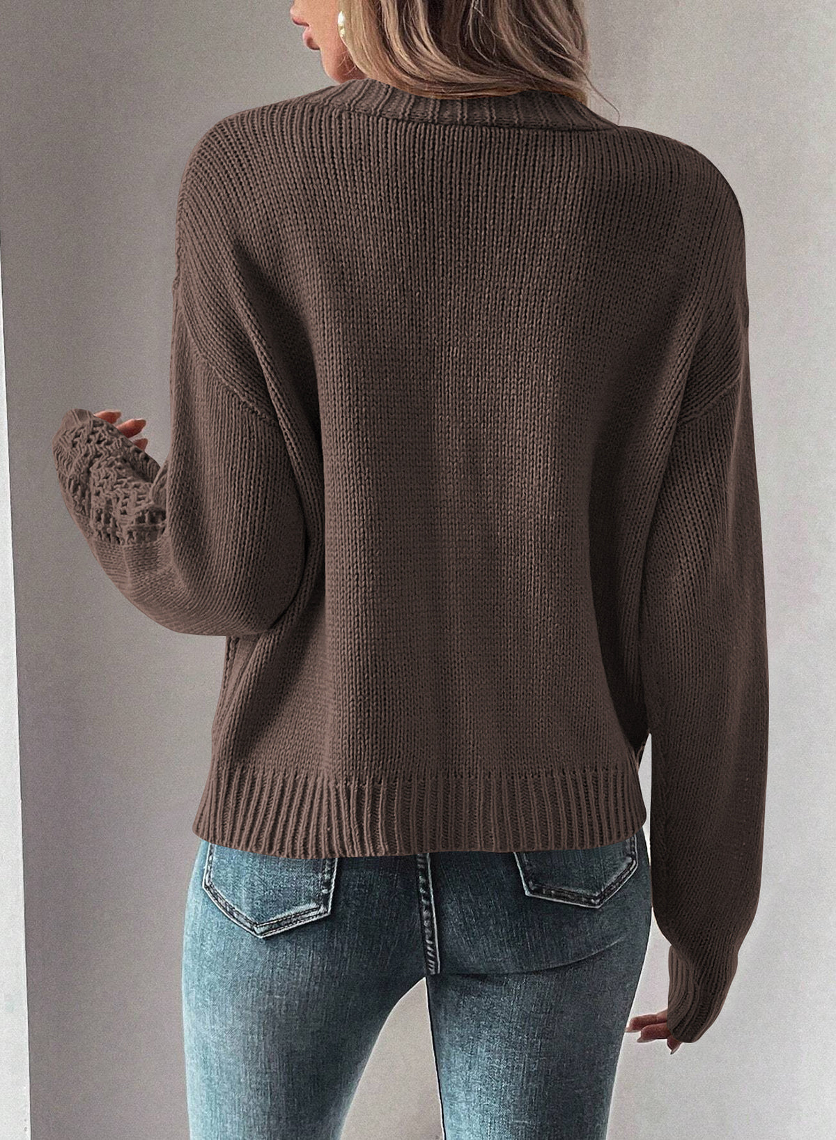 Black Open Knit Drop Shoulder Sweater Cardigan